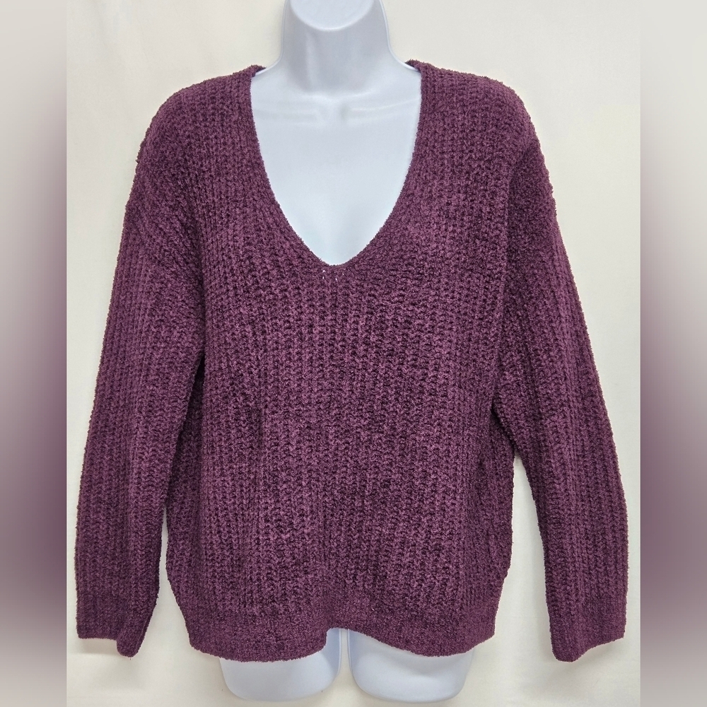 Express S Soft Chenille Oversized Sweater V Neck Long Sleeves Drop Shoulder